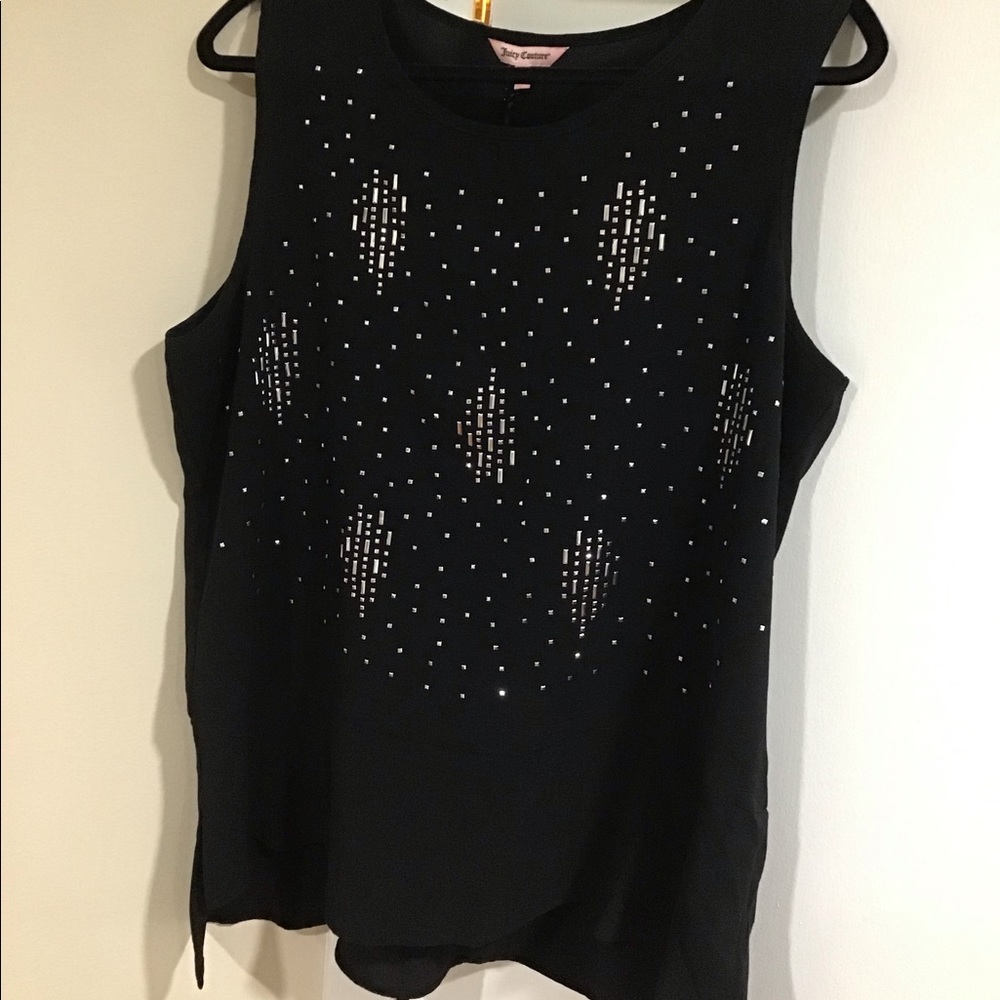 NWT Juicy Couture Sleeveless Peplum top. XL. BLK embellished